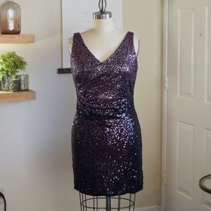 David Meister Purple Sequin Mini Dress